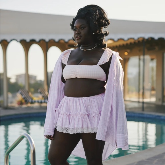 Selkie Gingham Plaid Pink Beach Blouse XXL - Picture 4 of 7